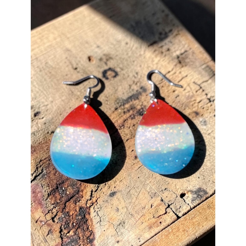 Handmade Patriotic Resin Teardrop Earrings